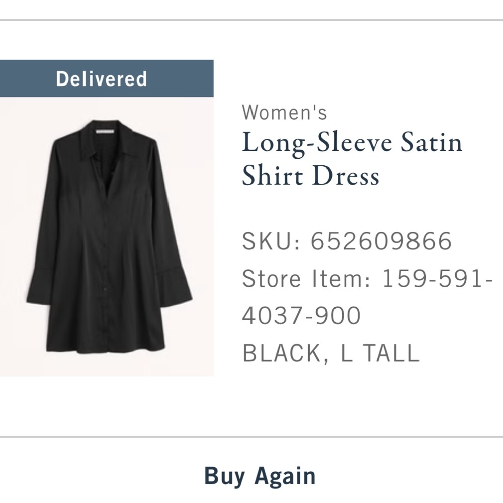 Abercrombie & Fitch Long Sleeve Satin Shirt Dress